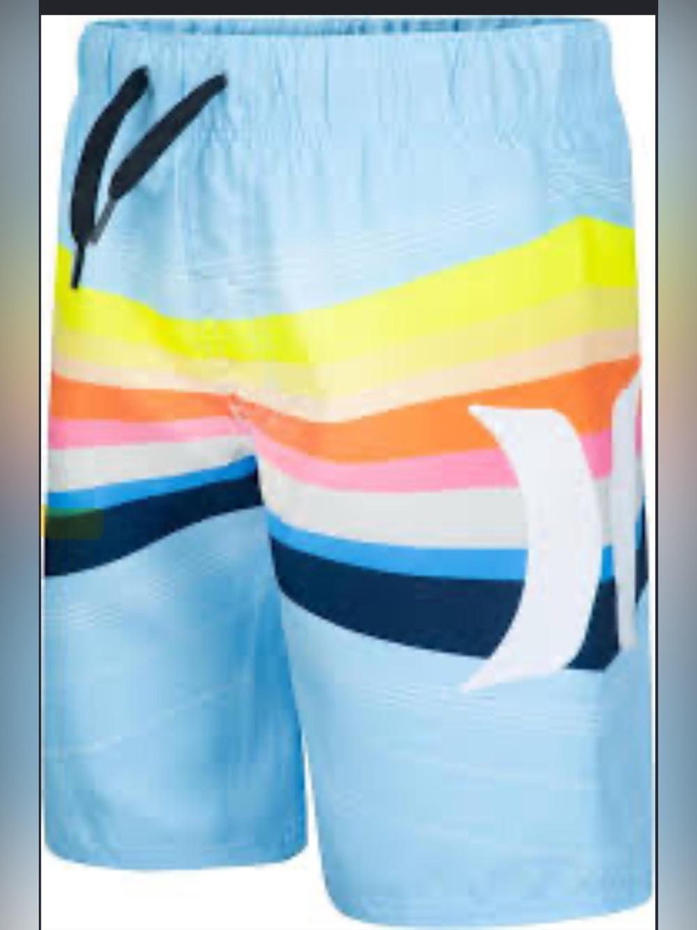 Hurley Light Blue Swim Trunks with Neon Rainbow Stripes